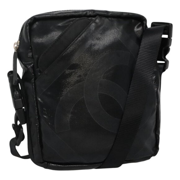CHANEL Sports COCO Mark Shoulder Bag Coated Canvas Black - Picture 1 of 16
